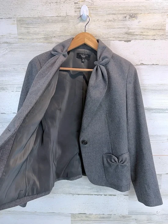 Talbots Wool Bow Blazer Gray Petite Preppy Officecore Coquette Chic Sz 10P - Picture 5 of 12